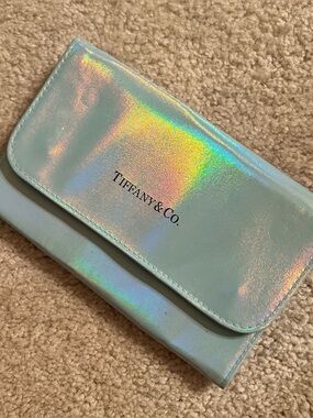 Tiffany & Co. Iridescent Blue Fabric Brush Roll Magnetic Folding with Pockets